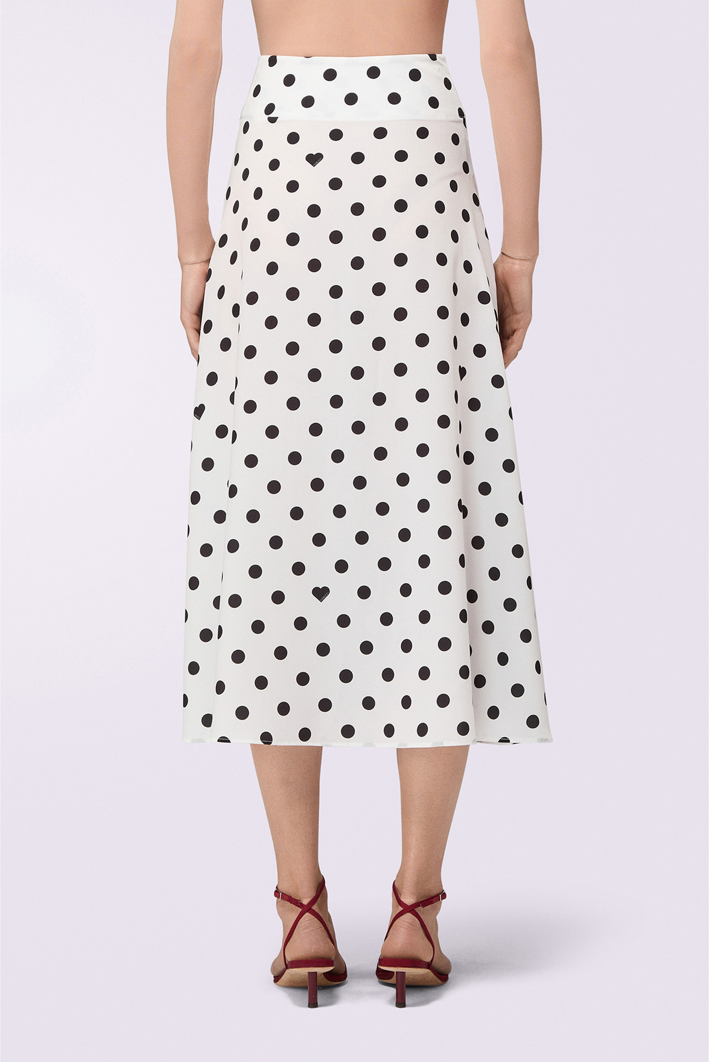 Polka Dot Gathered Midi Skirt White